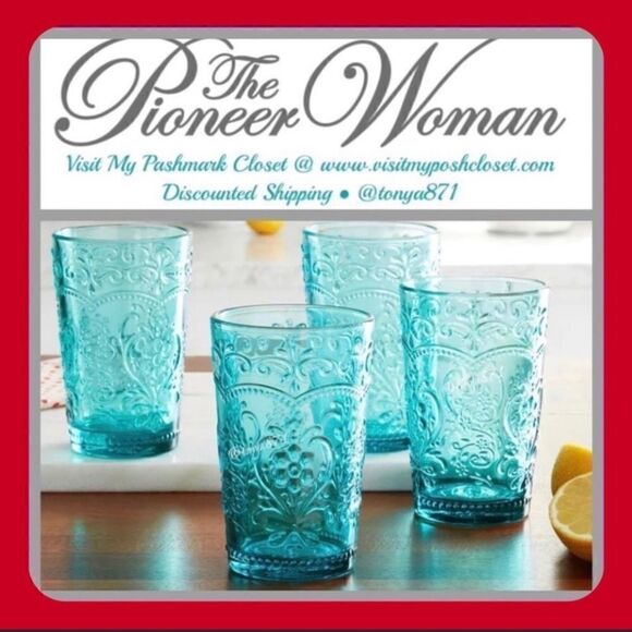 🦋 New Pioneer Woman Amelia 15.22-Ounce Embossed Glass Tumblers, Set of 4 - Picture 1 of 1